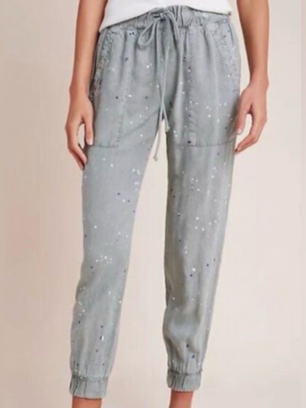 cloth & stone Anthropologie Light Gray tencel Joggers  size M paint splatter